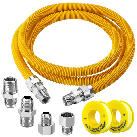 72 Inch Flexible Stainless Steel Gas Line Kit For Dryer Stove And Range, No Fuss Install With Preinstalled Fittings, Five Eighth Inch OD