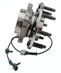 Side view of Beefy Front Wheel Bearing Hub Assembly Set For Silverado 2500 HD, 3500 HD, Sierra 2500 HD, Suburban 2500, Yukon XL 2500 And Hummer H2 Wheel Bearing Hub Replacement Pair showing bolts and ABS cable