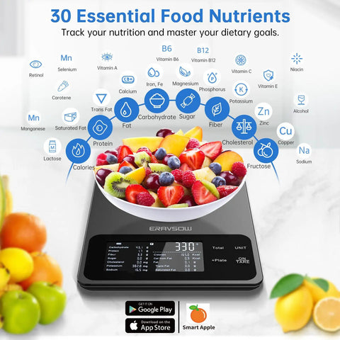 Food Kitchen Scale With Nutritional Calculator And 30 Plus Nutrients Tracked On Screen And In App For Calories Carbs Fat Protein Tracking