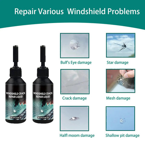 Windshield Crack Repair Kit Liquid 40ml Quick Fix For Chips And Cracks, Car Glass Repair Fluid Sealant Easy To Apply, Stops Crack Spread Fast, Bulls-Eye Formula For Durable Long-Lasting Glass Restoration