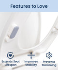 Image of Universal Non Slip Toilet Seat Bumpers 4 Piece Set With Strong Adhesive, stabilizing bathroom seat, preventing slamming.