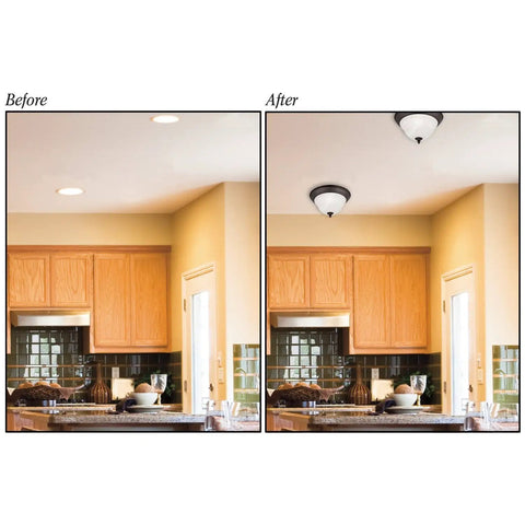 Recessed Light Converter Kit For 4 To 6 Inch Cans Adjustable Fit With Medium Base Adapter Before and After Kitchen Installation