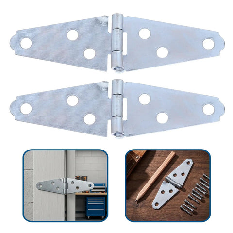 Heavy Duty Swing Door Hinges For Shed And Cafe Doors, Iron Strap Folding Hinges With Lengthened T Shape, Polished Finish, Multiple Predrilled Mounting Holes For Exterior Use, Whisper Quiet Motion, Built To Last, Exterior Grade, silver hinge pair