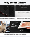 Close-up of Beefed Up 1.8mm Faux Leather Keyboard Cover demonstrating waterproof feature and pet hair resistance with a cat nearby