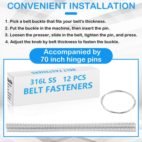 Top Shelf 316 Stainless Steel Conveyor Belt Fasteners 12 Inch Wire Hook Clips for 0.06 To 0.12 Inch PVC PU Belts 12 Pack and 70 inch pins