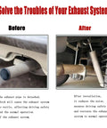 Before and after installation of Heavy Duty 3 Inch Exhaust Clamp With Hanger Kit For Car And Truck Universal Exhaust Hanger Set 2 Pack Fits 3 Inch Pipes