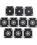 Front view: set of black square metering diaphragms with silver center discs for Zama A015053 small engine carburetor