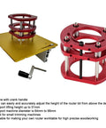 Ultimate Router Lift Base Kit With Crank Handle Built From Aluminum Alloy And Stainless Steel 4 Jaw Clamping Router Table Insert Base Plate Lifting System For Small Trim Routers Easy Height Adjustment Red, shown with 51mm lift