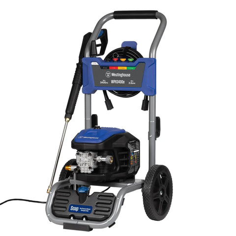 Front view of Power Through Mess With This 3400 Max PSI Electric Pressure Washer With 2 GPM Brushless Motor Onboard Soap Tank Spray Gun And Wand
