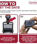 How to set the date on Heavy Duty Self Inking Date Stamp With Paid Message Smooth Zero Mess Action Crisp Blue And Red Ink