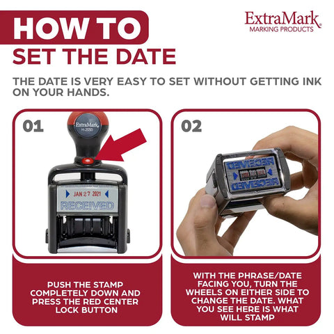 How to set the date on Heavy Duty Self Inking Date Stamp With Paid Message Smooth Zero Mess Action Crisp Blue And Red Ink