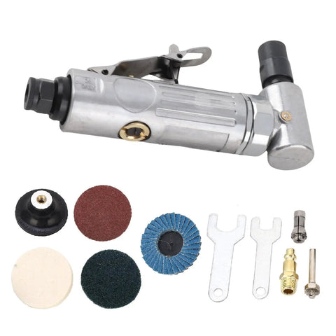 Bad Boy Right Angle Pneumatic Air Die Grinder With Variable Speed And 20000 RPM including grinding discs and wrenches.