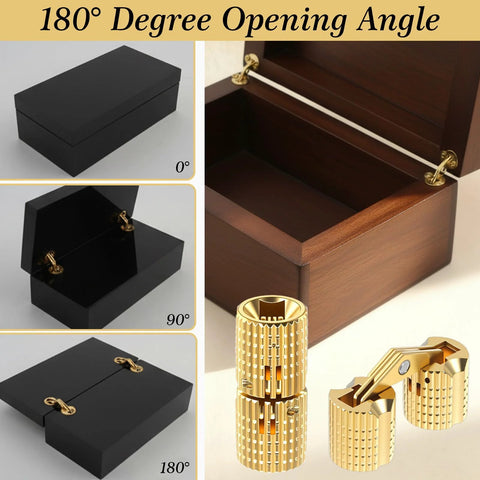 8 Pcs Solid Brass Barrel Hinges 18x8mm for Wooden Jewelry Boxes, Invisible Concealed 180 Degree Flush Mount Hardware Kit With Screws