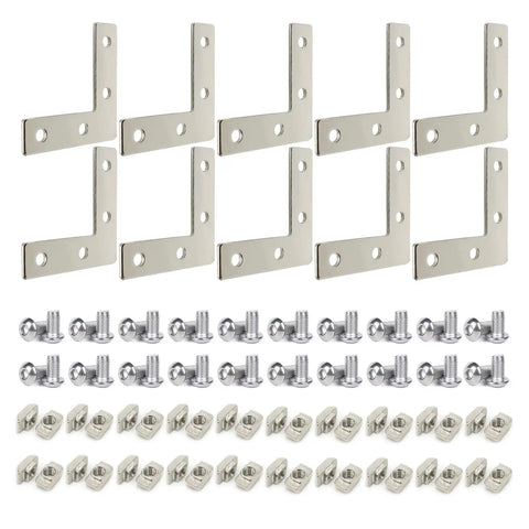 Ten Sets Of 2020 Stainless Steel T Slot Corner Brackets L Shape Joint Plates With Nuts And Bolts for 20x20 20mm V Slot aluminum profiles