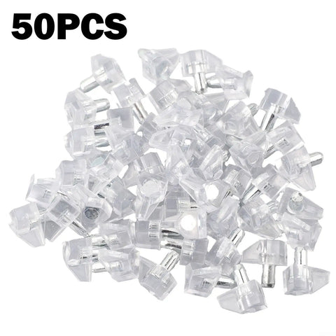 50 piece Clear Shelf Pins Kit With Metal Pins For Cabinets And Wood Shelves Low Profile Transparent Plastic Brackets