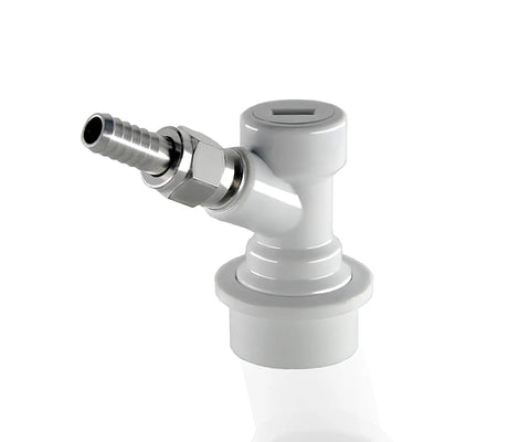 High Grade 304 Stainless Swivel Flare Nuts Match Ball Lock Or Pin Lock Keg Fittings with one quarter inch beer barb and five sixteenths gas barb.