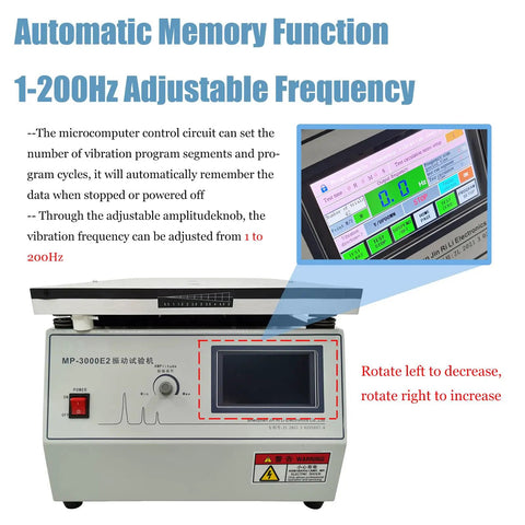 Vertical Vibration Test Bench 1-200Hz With 30kg Load and 110V Power, Variable Frequency Vibration Testing Machine for Beefed Up Durability and Shock Testing, Intelligent Control Design and High Precision Data Readout, front control panel