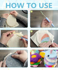 Six Piece Punch Needle Coaster Kit Set For Beginners And Adults, DIY process showing embroidery with yarn and hoop steps