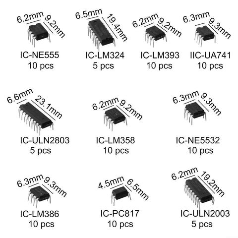 85 Piece DIP IC Starter Kit For DIY Electronics With NE555 Timers LM324 Op Amp LM393 UA741 ULN2803 LM358 LM386 NE5532 ULN2003 PC817