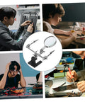 Pro Grade Repair Clip Magnifying Mirror And PCB Holder For Soldering Station in use during electronics and jewelry repair.