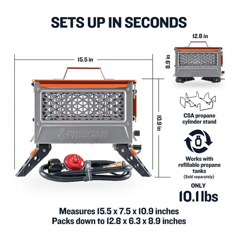 Elite Portable Propane Fire Pit Kit Delivers 55K BTU Of Heat Lightweight CSA Compliant dimensions and setup features