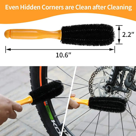 Close-up of wheel brush from Eight Piece Precision Bicycle Cleaning Tool Kit with Chain Scrubber, Tire Scrubber, and other tools