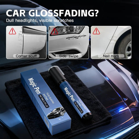 Car Scratch Repair Pen For All Cars, Quick Paint Fix That Covers Scratches And Scuffs, Weatherproof Seal, 1 Pack displayed on a car hood.