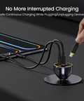 Straight Fire 165W USB C Car Charger PD 3.1 100W Quick Charge 5.0 connected to a tablet and smartphone for fast charging.