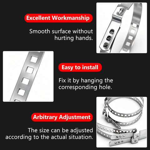 Close-up of 12 Piece 304 Stainless Steel CV Boot Clamp Set With 6 Small And 6 Large Universal Adjustable Drive Shaft Clamps