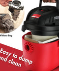 Demonstration of 1.5-Gallon All Around Collection Bag 6 Pack For Small Vacuums, showing dust disposal without bag.