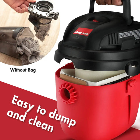 Demonstration of 1.5-Gallon All Around Collection Bag 6 Pack For Small Vacuums, showing dust disposal without bag.
