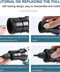 Heavy Duty Brushless Cordless Rivet Gun With Six Interchangeable Tips For Knocking Out Threaded Rivet Nuts, tutorial for replacing puller steps.