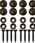Top Shelf Eight Piece Set Of Real Pure Brass Decorative Mirror Screws With Bronze Cap Covers To Hide Heads For A Clean Look And Rock Solid Self Tapping Fasteners, showing bronze caps and screws.