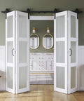 72 Inch By 84 Inch Bifold Barn Door With Frosted Glass Hardware Kit Included Pre Drilled Holes No Fuss Easy Assembly