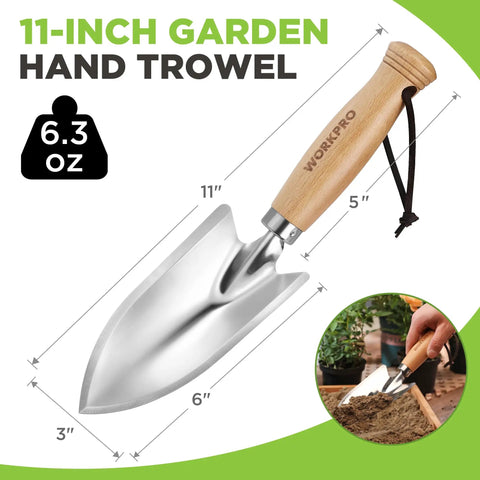 11 Inch Garden Hand Trowel With Wood Handle, Tough As Nails Heavy Duty Polished Stainless Steel Digging Tool For Planting