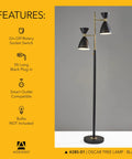 86 Inch Tall Tree Floor Lamp With Dual Adjustable Lights In Black And Antique Brass, modern design, shown with features