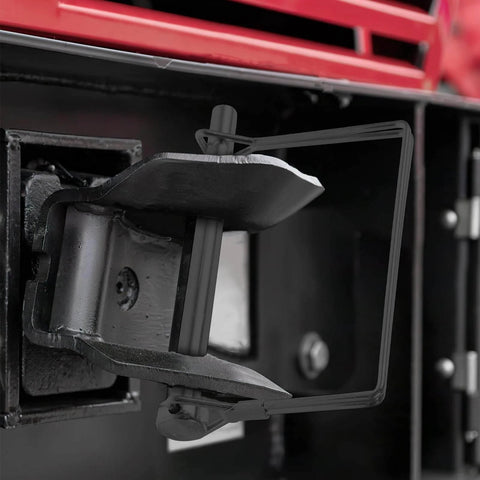 Side view of Two Pack Trailer Hitch Pin Three Eighths Inch By Four Inch Zinc Coated Steel Quick Release Towing Coupler Pin installed