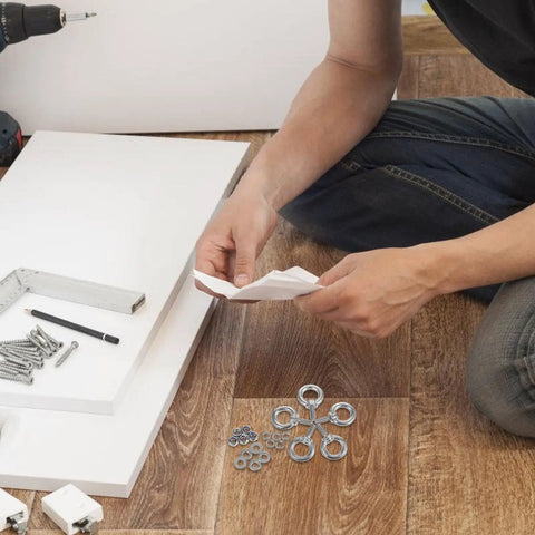 Man assembling with Five Piece M4 304 Stainless Steel Eyebolts With Ring Nuts Threaded Eye Screws For Lifting Equipment Kit
