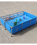 Canvas Portable Pool With Drain Valve For Backyard Pond And Fish Tank, Steel Frame, Double Layer PVC Canvas, Foldable Temporary Koi Pond 200x100x80cm, Easy Drainage, Durable Aquaculture Water Tank, blue fish pond