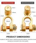 Slick SAE To JIS Battery Terminal Converters 2 Piece Quick Release Top Post Clamps with dimensions for positive and negative electrodes.