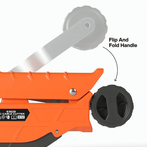 MC Cable Cutter For BX AC MC And MCAP Three Eighths Inch Armored Cable with flip and fold handle design detail