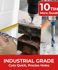 Cross-Tip Carbide Masonry Drill Bit Set, 10-Piece From 5/32 to 1/2 Inch used on tile and concrete, hex shank ceramic drill bits.