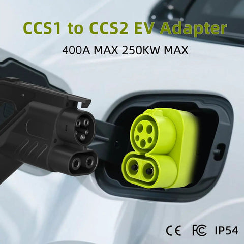 Road Ready Ccs1 To Ccs2 Active Adapter For Euro Electric Cars Sae J1772 To Iec62196 Type 1 To Type 2 DC Charging Connector in close-up.