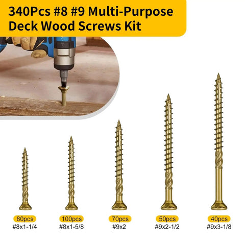 Top Tier 340 Piece Wood Fastener Bundle For Decks Fences Patios And Interior Exterior Applications Includes Size 8 And 9 Bugle Head Screws