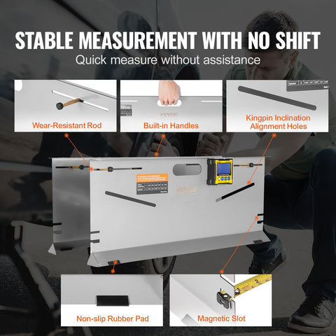 Wheel Alignment Tool 2 Pack Toe Plates with magnetic slots, built-in handles, and camber caster toe gauge shown in detail.