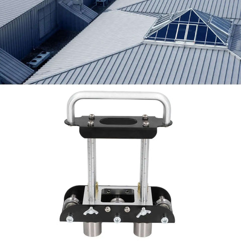 Front view of Three Station Aluminum Sheet Roller Bending Machine for metal roofing projects, ideal for bends on copper, steel, aluminum.