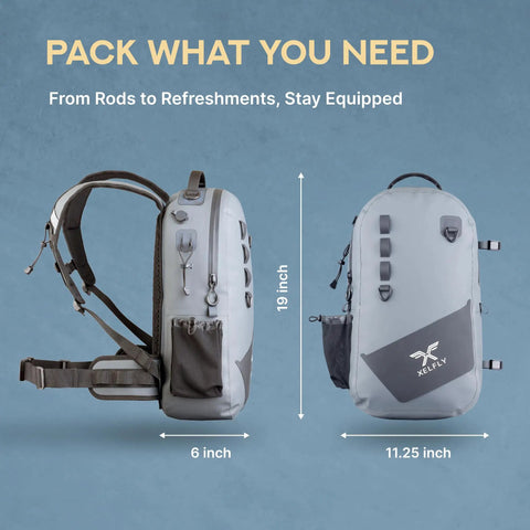 Waterproof Fishing Backpack With Rod Holder And Submersible Zipper Inflatable Valve Padded Waist Straps Gear Loops