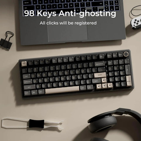 NinetySix Wired Mechanical Keyboard With GasketFrame HotSwappable PreLubed Linear Switches Mda Pbt Keycaps top view with anti-ghosting feature.