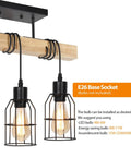 Farmhouse Style 3 Light Semi Flush Mount Ceiling Light Fixture with black metal cage lampshades and wood canopy detail