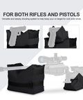 Range Ready Outdoor Shooting Rest Bags with front and rear support for rifle and shotgun sandbag stand holders in use with firearms.